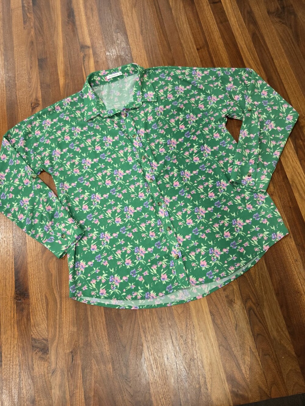 Staccato Green Floral Button-Down Blouse Size Lsrge